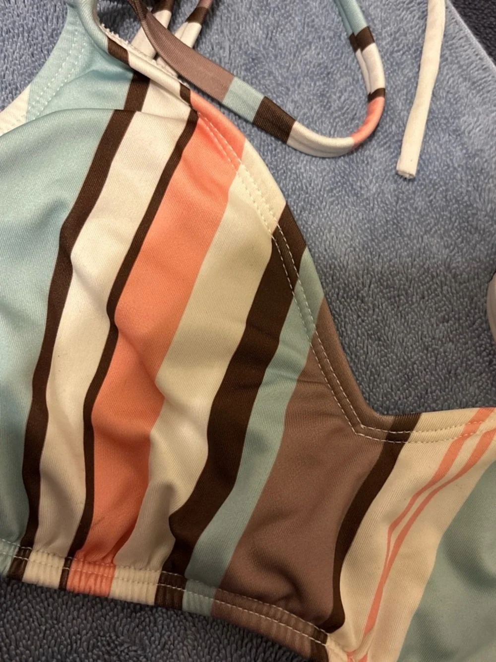 Hurley Striped Bikini Top & Bottom in Coral, Sky Blue & Taupe